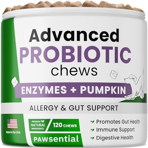 Probiotic, Enzyme, Prebiotic, Dog Chews for Digestive Support - Helps with Stool Consistency, Gas, Constipation, Diarrhea - 120Ct (Poultry)