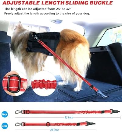 AUBELL Dog Seat Belt for Car - 2-Pack Set, Black+Red