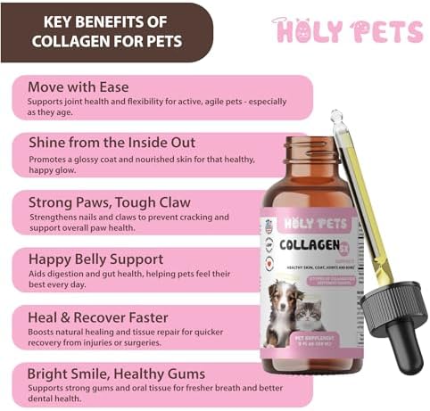 Premium Grass-Fed Liquid Collagen for Dogs & Cats – 5 Types I, II, III, V, X – Joint, Skin & Coat Support – Hyaluronic Acid – Hydrolyzed Bovine, Fish & Chicken Collagen – 2oz, 30 Servings