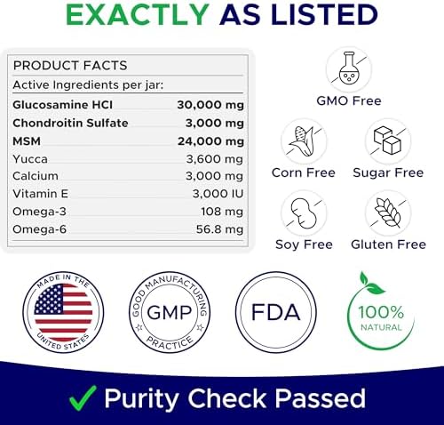 Glucosamine for Dogs Hip & Joint Supplement - Chondroitin, Omega-3, MSM - Joint Health & Pain Relief - Senior & Large Dogs - Made in USA - 120 Mobility Chews