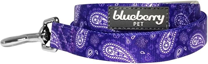 Blueberry Pet 5 Colors Paisley Flower Print Dog Leash with Soft & Comfortable Handle, 5 ft x 3/4", Violet, Medium, Leashes for Dogs