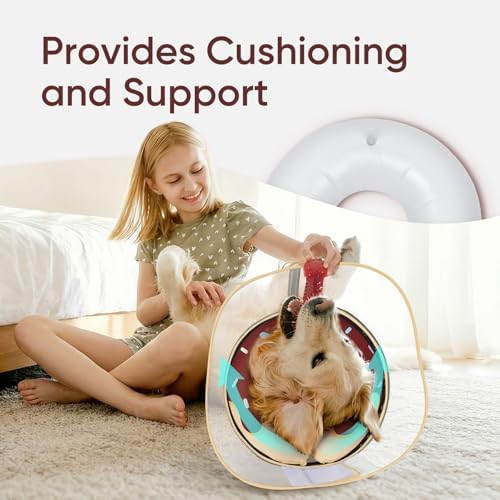 Supet Raised Inflatable Dog Cone After Surgery - Adjustable Recovery Donut Collar with Removable Shield to Stop Licking Wounds & Protect Stitches - Soft Dog Cone Alternative for Large Dogs (Brown,XXL)