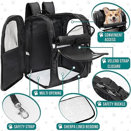 PetAmi Dog Backpack Carrier for Cats, 4-Way Entry Ventilated, 18 lbs, Black