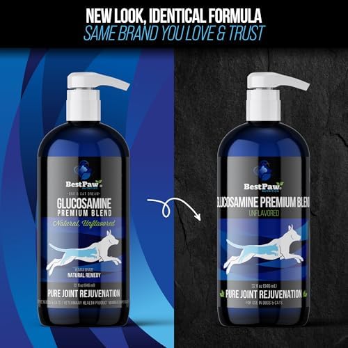 Best Paw Nutrition Liquid Glucosamine for Dogs | Glucosamine Chondroitin MSM with Hyaluronic Acid | Hip and Joint Supplement | Unflavored | Easy Pump Food Topper | 32oz