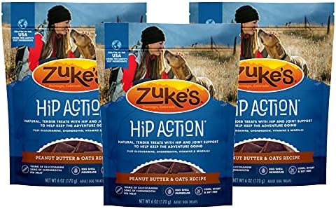 Zuke's Hip Action Dog Treats Peanut Butter and Oats Recipe, 6 Ounces (3 Pack)