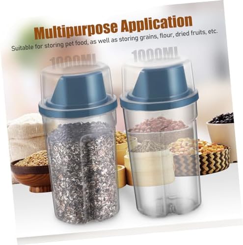 3sets Dog Food Holder Storage 1000ml Airtight Pet Food Containers Easy Refill and Dispensing, 2-Pack, 1000ml, Bluex3pcs