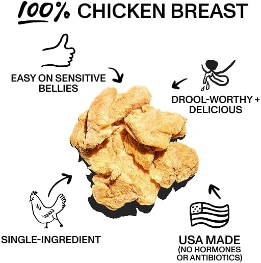 Spot & Tango Chicken Bites Dog Treats - Single Ingredient, 100% Chicken Breast - Freeze-Dried Treats - Grain & Gluten-Free - USA-Made - for Small, Medium, and Large Dogs
