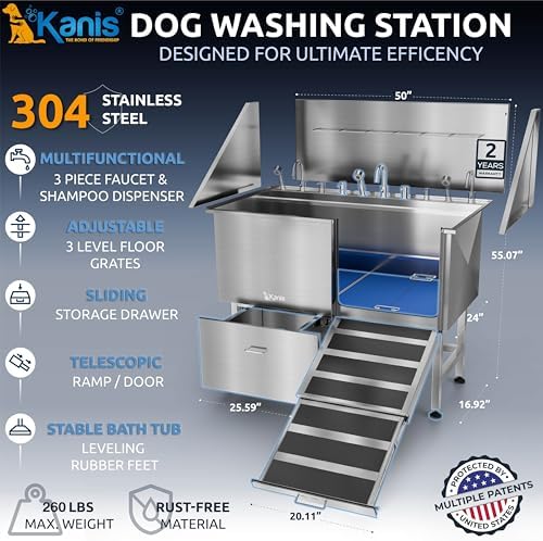 KANIS Professional Dog Washing Station 304 Stainless Steel Pet Wash Sink