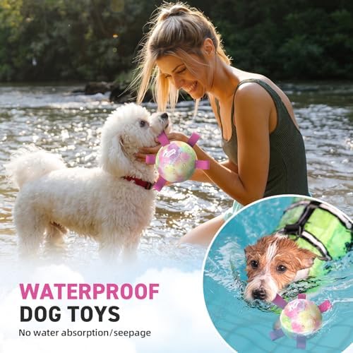 QDAN Dog Soccer Ball with Straps, Small Puppy Durable Dog Toys, 5 Inch | Balls for Tug, Puppy Birthday Gifts For Small Dogs, Water Pool Toy, Training Pet Puppy Toys for Dog Mentally Stimulating