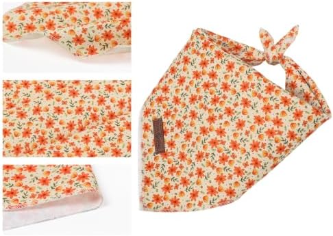 Lionet Paws Fall Flower Dog Bandana Washable Cotton Handkerchief Scarf Triangle Halloween Dog Bandanas, Large (Pack of 1), Medium, Cotton, Orane Flower