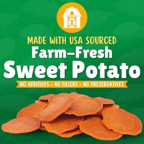 Lucky Premium Treats Sweet Potato Mini Chips Dog Treats – 100% Single Ingredient Sweet Potato Treats for Dogs, Made in USA, Crunchy Natural Dog Snacks, Bite-Sized Training Rewards for Dogs - 12 oz.