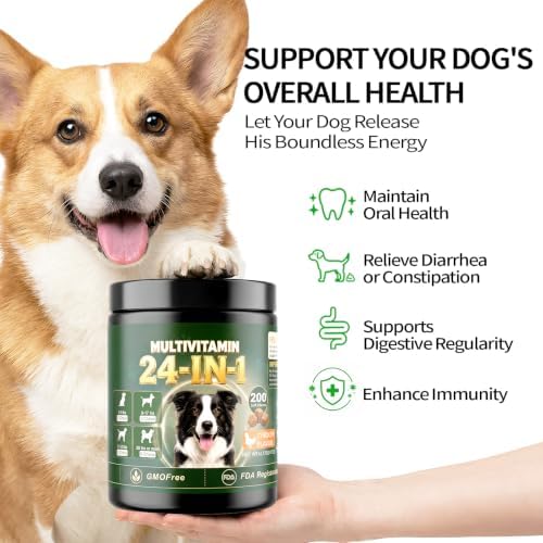 24-in-1 Dog Vitamins and Supplements 200 Ct Daily Multivitamin for Dogs Hip & Joint, Skin, Digestion, Immune