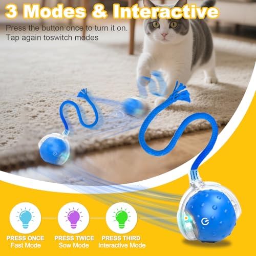 2Pcs Interactive Cat Toys with Bird Sounds for Indoor Cats ＆Small Dog Play | Rotation Automatic Moving Chase Toy, Obstacle Avoidance Play＆smart wake‑up with 8 Cats Spiral Springs