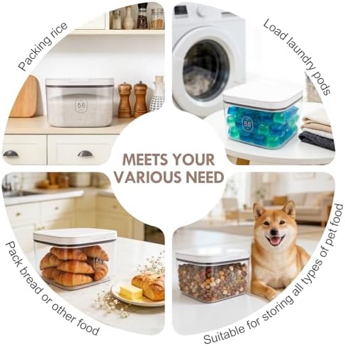 LEAWALK 5-8Lbs/5.92Qt/5.6L Airtight Dog Cat Food Storage Container and Pet Storage Bin BPA-Free. PET Clear Stackable Dog Treat Containers for Pet Food/Rice/Dry/Cereals/Flour/Sugar/Bread