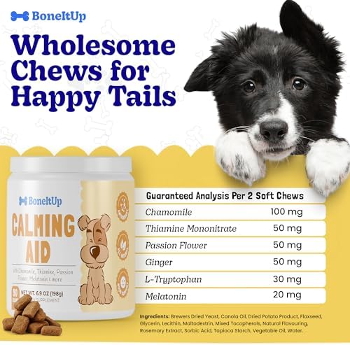 BoneItUp Pet Calming Chews for Dogs, Chamomile, L-Tryptophan, 90-Pack, 90 Ct