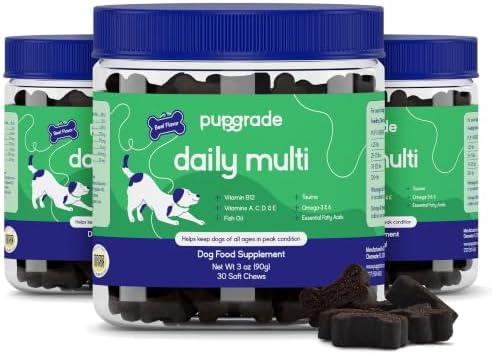 PupGrade Daily Multivitamin for Dogs, Beef Flavor – 90 Soft Chews | All-in-One Supplement with Omega Fish Oil, Vitamins A, C, D, E & B Complex for Everyday Health