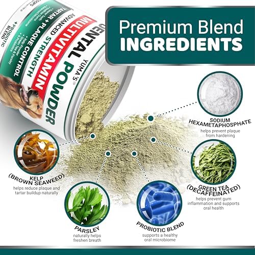 Dog Dental Powder, Breath Freshener with Multivitamin, Dog Teeth Cleaning | Bad Breath & Tartar and Plaque Off Remover for Dogs Probiotics lab co, Pet Oral Care - Vitamins and Supplements