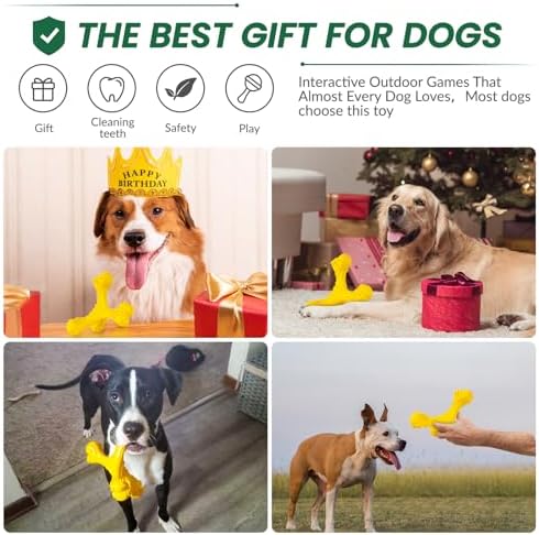 Dog Chew Toys for Aggressive Chewers Large Breed,Indestructible Bones Toy，Durable Cleaning Toothbrush Natural Rubber Dog Toys… (Yellow)