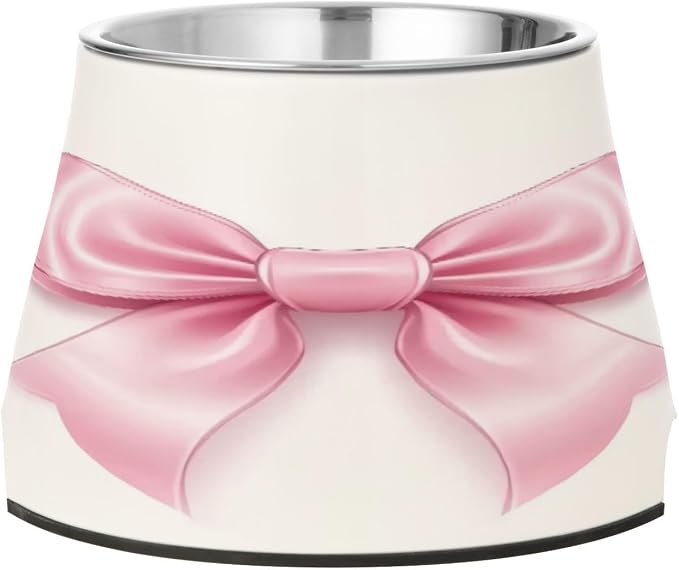 Blueangle Elevated Dog Bowls with Stainless Steel - Non-Slip 2.3 Cup High Capacity Pet Dish for Spinal Health & Ribbon Bows Design（174）