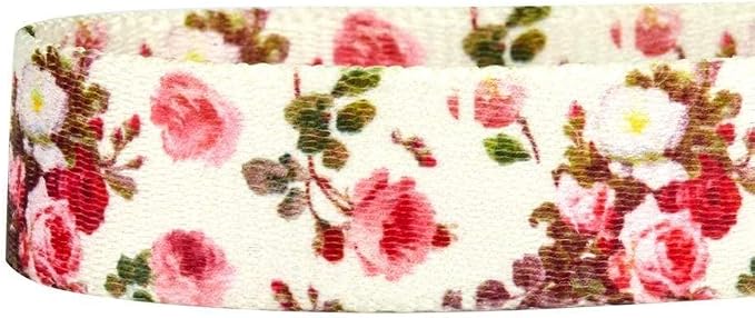 Blueberry Pet 9 Patterns Durable Spring Scent Inspired Pink Rose Print Ivory Dog Leash 5 ft x 5/8", Small, Leashes for Dogs