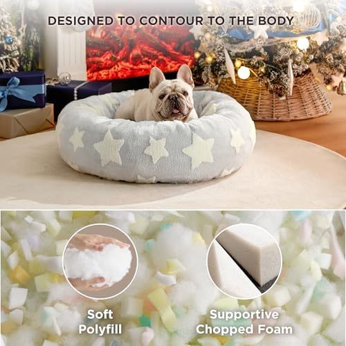 LE SURE Shown on TV Jacquard Donut Dog Beds Medium Sized Dog,Grey 30x30x8in