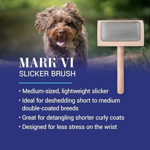 Chris Christensen Mark VI Curved Back Slicker Brush for Dogs, Medium, Stainless Steel, Brown