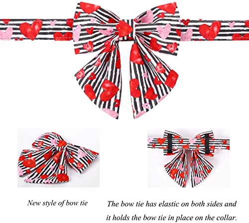 Lionet Paws Valentines Dog Collar with Bowtie, Dog Sailor Bow Collar with Metal Buckle for Dogs, Adjustable Comfortable Dogs Collars Girl, M, Neck 13.5-22 in