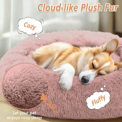 JOLLYVOGUE 20" Calming Donut Dog & Cat Bed, Dark Pink