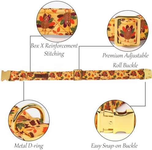 Lionet Paws Thanksgiving Day Dog Collar with Bowtie, Dogs Bowtie Collar with Metal Buckle for Dogs, Adjustable Comfortable Turkey Dog Collars Girl Boy, XS, Neck 8-12 in