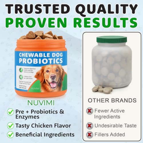 Probiotics for Dogs - 120 Chews - Helps Support Dog Gut Health - Chicken Flavored Chewable Probiotic Supplement - Digestive, Immunity & Skin Enzymes