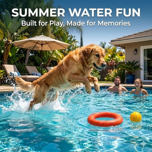 Large Dog Toy Ring & Ball Combo Set, Floating EVA, 2-Pack, Orange