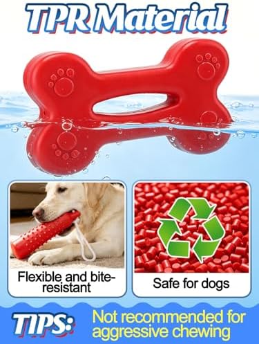 MEWTOGO 2 Pack Interactive Dog Pool Toys | Water Floating Toys for Medium Large Dogs, Fetch Training Bumpers for Beach Lake Pet Enjoyment, Red