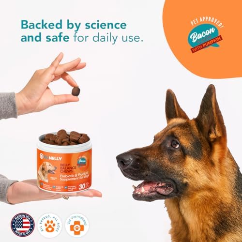 OL'Nelly Dog Probiotic Chews, 5.4 Billion CFU, 6 Strains, Pumpkin, Inulin & Yucca Root, Digestive Health Supplement for Dogs, Supports Gut Balance, Firmer Stools, Anal Gland Health, Gas & Bloating