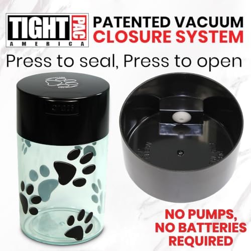 Pawvac 1 to 6 Ounces Container, Airtight Pet Food and Treats Storage Jar - Patented Vacuum Seal Container for Pet Food, Treats and other Dry Goods - Clear with Paws