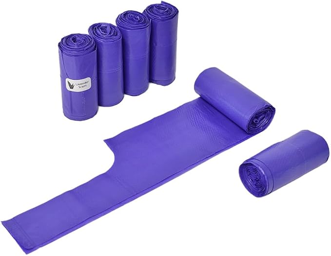 Large Dog Waste Bags on a Roll with Easy Tie Handles, Extra Thick and Strong Dog Poop Bags, 288 Count, Scented, 5.5 x 5.5 x 17 Inches, Purple