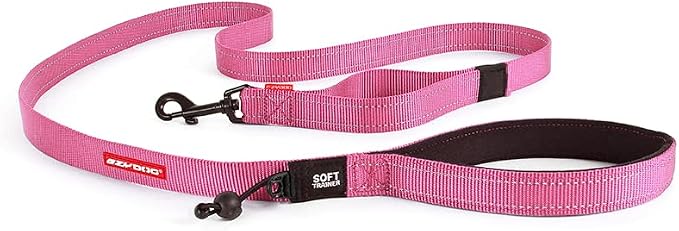 EzyDog Soft Trainer Dog Leash, 6 ft. Leash - 72”, Pink | Traffic Control Handle, Ideal for Dogs over 26 lbs., 1" Wide Soft Touch Webbing, Reflective Stitching, Accessory Attachment,