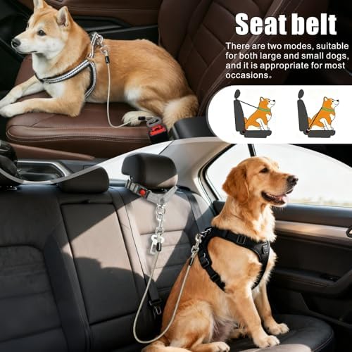 Idepet Stainless Steel 3-in-1 Dog Car Seatbelt, Grey