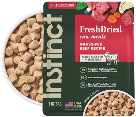 Instinct Freeze Dried Meals, Natural Dog Food, Grass-Fed Beef, 3 oz. Bag