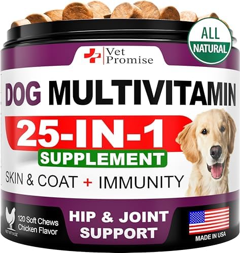 Dog Multivitamin Chewable with Glucosamine - Dog Vitamins and Supplements | Senior & Puppy Multivitamin for Dogs - Pet Joint Support Health - Immunity - Mobility - Energy - Gut - Skin - 120 Chews