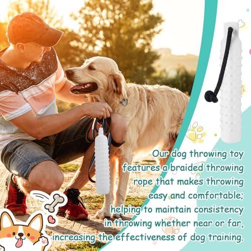 Blueweenly Pure White Dog Bumper Toy Training Dummy, 4 Pcs | Plastic Lightweight Floats on Water, Textured with Rope for Fetch, Pool Outdoor Retrieving, Summer Water Play