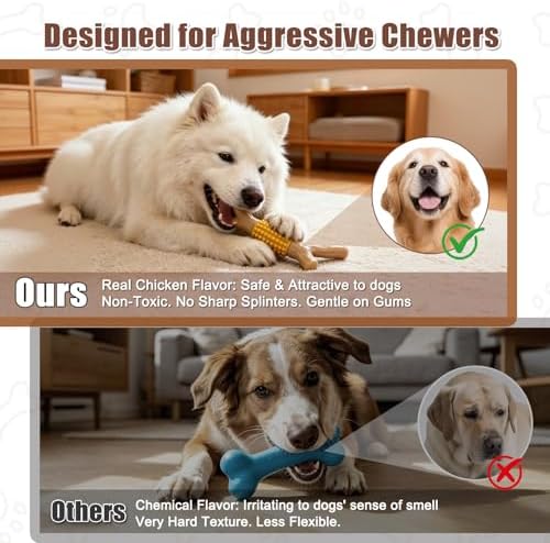 SCHITEC Dog Chew Toy for Aggressive Chewers, Tough Nylon & Rubber Teething Stick Toy to Keep Them Busy, Durable Dog Chew Bone for Large Medium Breed, Chicken Flavor