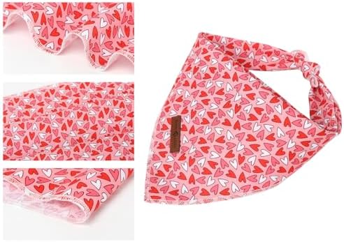 Lionet Paws Valentine's Day Dog Bandanas 2 Pack, Pink Dog Triangle Red Hearts Dog Kerchief,Adjustable Triangle Holiday Scarves for Medium Large Dogs Pets