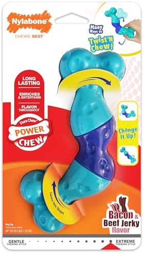 Nylabone Power Chew Twist 'N Chew Dog Toy, Bacon & Beef Jerky Flavor | Large, durable, enriches and entertains, twist for unique shapes, discourages destructive chewing, for dogs up to 50 lbs