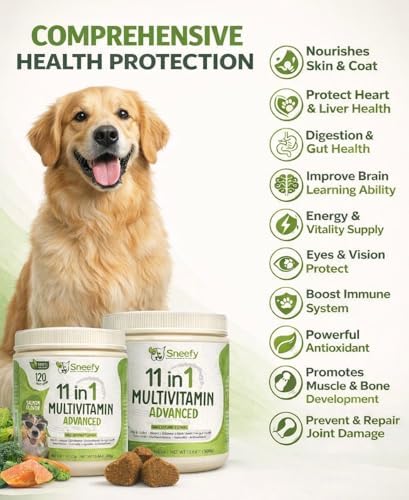 Dog Multivitamin, Chewable Dog Vitamins and Supplements for Hip & Joints, Skin & Coat, Omega 3 Fish Oil for Dogs- Senior & Puppy Multivitamin - Salmon- 120 Soft Chews