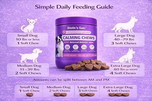 Biotic’s Gain Calming Chews for Dogs – Soft Calming Supplement with L-Theanine, Magnesium, Chamomile & Postbiotics – Supports Relaxed Behaviour & Daily Calm (120, Calming Chews)