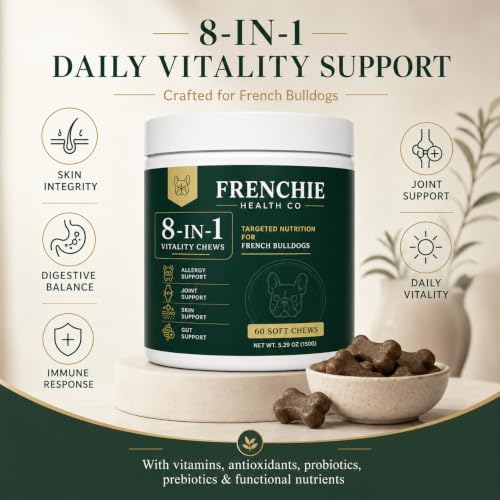 Frenchie Health Co 8-in-1 Daily Health Chews,Frenchie Health Co's Vitality Chew,Specially Designed for French Bulldogs,Daily Wellness Support Formula,Chewable Dog Vitamins, 60 Count