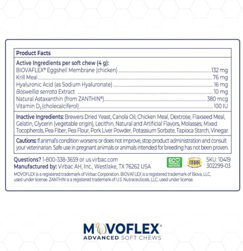 MOVOFLEX Advanced Soft Chews Hip and Joint Support Supplement for Medium Dogs - 60 Count by Virbac