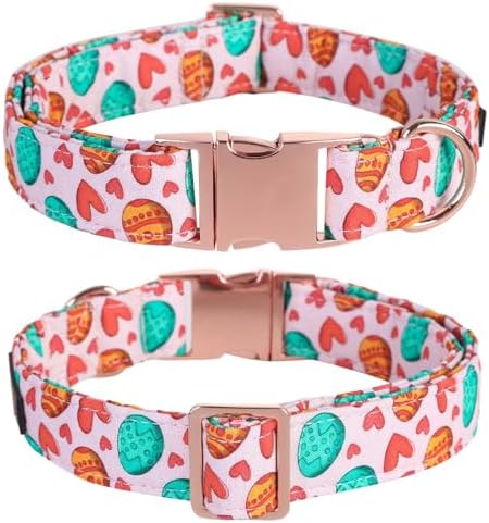 Lionet Paws Easter Dog Collar with Bowtie,Egg Bow Tie Pink Dog Bowtie Collar with Metal Buckle for Dogs, M, Neck 13.5-22 in
