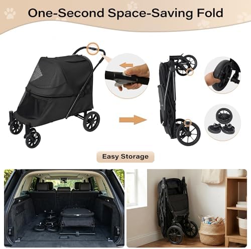 LAUSAINT HOME 4-Wheel Oversized Pet Stroller - Khaki, Access Ramp