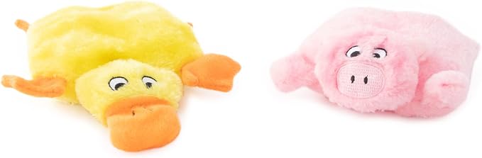 ZippyPaws Squeakie Crawler No Stuffing Dog Toy to Keep Them Busy - 6.5" | For Small & Medium Dogs, Squeaky Pet Toy for Boredom, Soft Plush Puppy Products, Duck & Pig